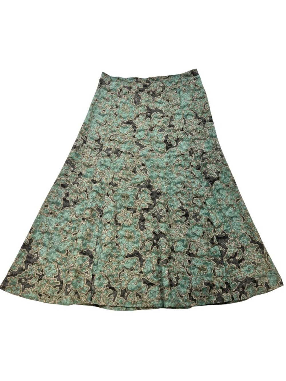 Anne Klein Women's A Line Midi Skirt Stretch Size Small Turquoise Brown Floral
